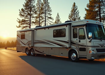 Big rig at a campground at golden hour